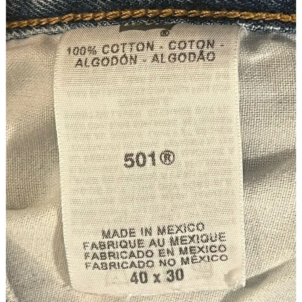 Levi's 501 Button Fly High-Rise Straight Leg Light Wash Denim Jeans Size 40x30